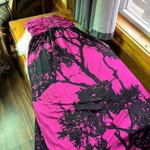 Strapless Pink and Black Maxi Dress